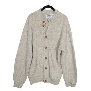 Cambridge Dry Goods Mens XL British Ragg Wool Cardigan Sweater Elbow Patches Tan